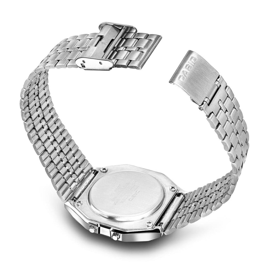 Casio Iconic A159WE-1EF - bracciale acciaio - cassa resina grigia - quadrante nero multifunzione