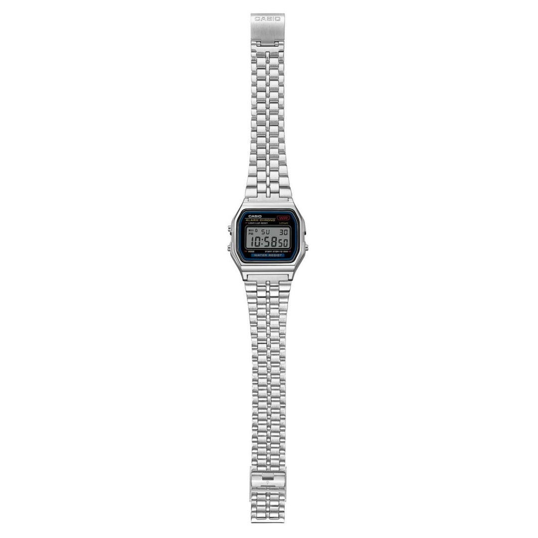 Casio Iconic A159WE-1EF - bracciale acciaio - cassa resina grigia - quadrante nero multifunzione