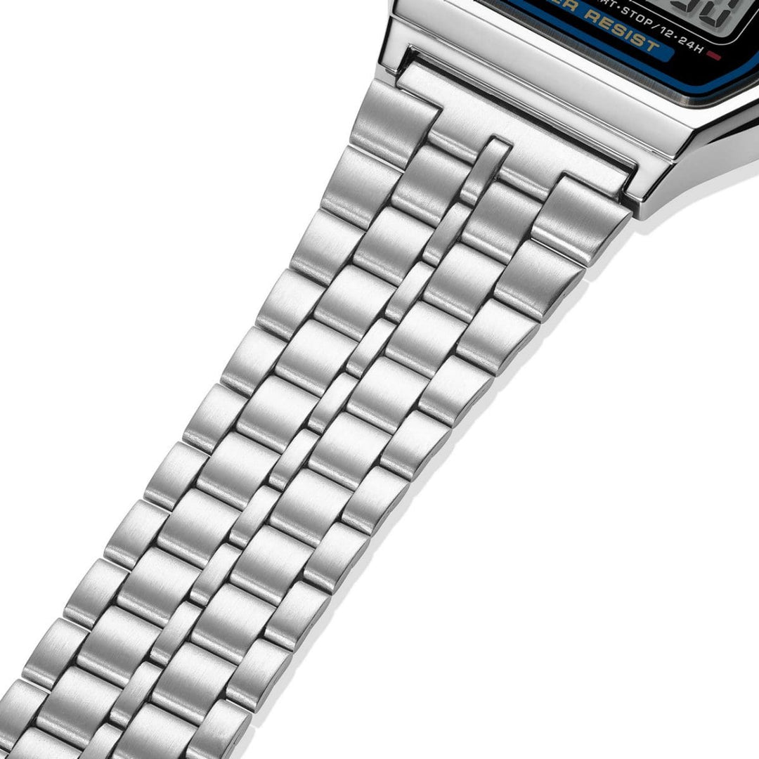 Casio Iconic A159WE-1EF - bracciale acciaio - cassa resina grigia - quadrante nero multifunzione