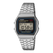 Casio Iconic A159WE-1EF - bracciale acciaio - cassa resina grigia - quadrante nero multifunzione