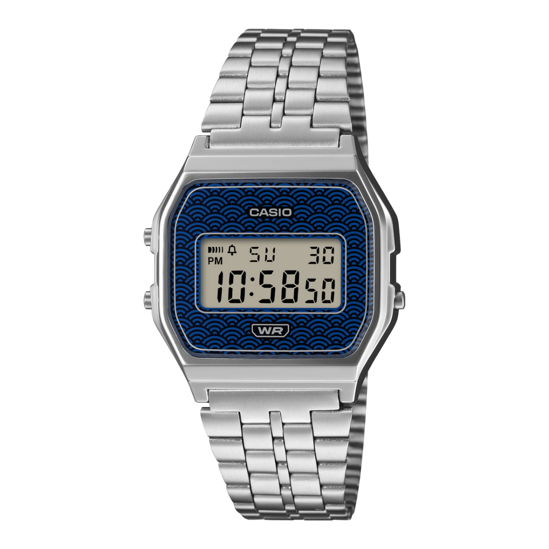 Casio Iconic A159WEVJ-2ER - bracciale acciaio - cassa resina grigia - quadrante blu multifunzione