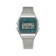 Casio Iconic A158WEM-3EF - bracciale acciaio - cassa resina grigia - quadrante verde scuro multifunzionale
