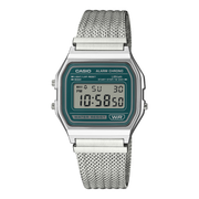 Casio Iconic A158WEM-3EF - bracciale acciaio - cassa resina grigia - quadrante verde scuro multifunzionale