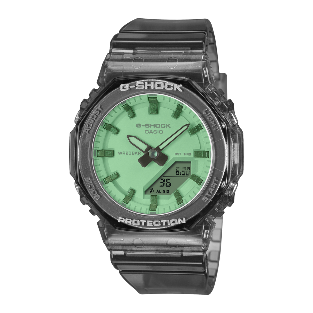 Casio GMA-P2100 GMA-P2100SR-1AER - cassa e cinturino resina grigia trasparente - quadrante verde multifunzione