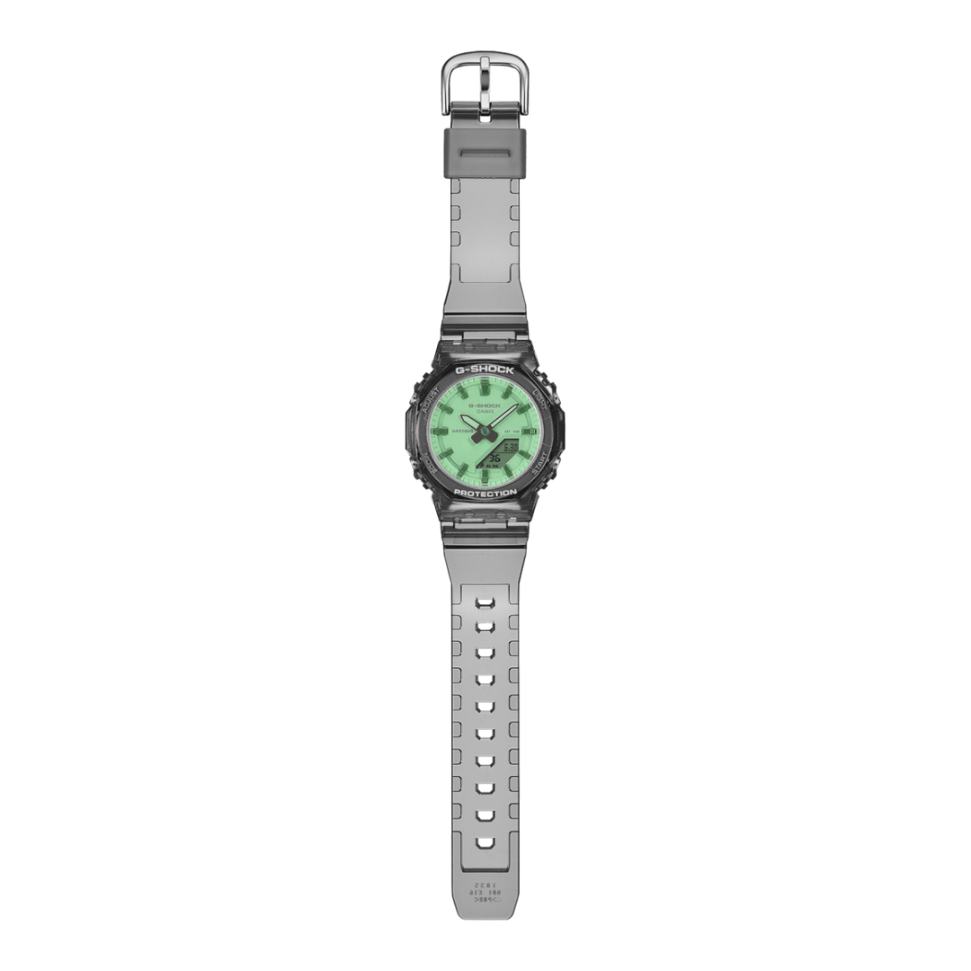 Casio GMA-P2100 GMA-P2100SR-1AER - cassa e cinturino resina grigia trasparente - quadrante verde multifunzione
