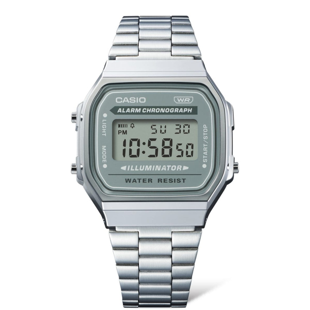 Casio Iconic A168WA-3AYES - cassa resina grigia - bracciale acciaio - quadrante grigio multifunzionale