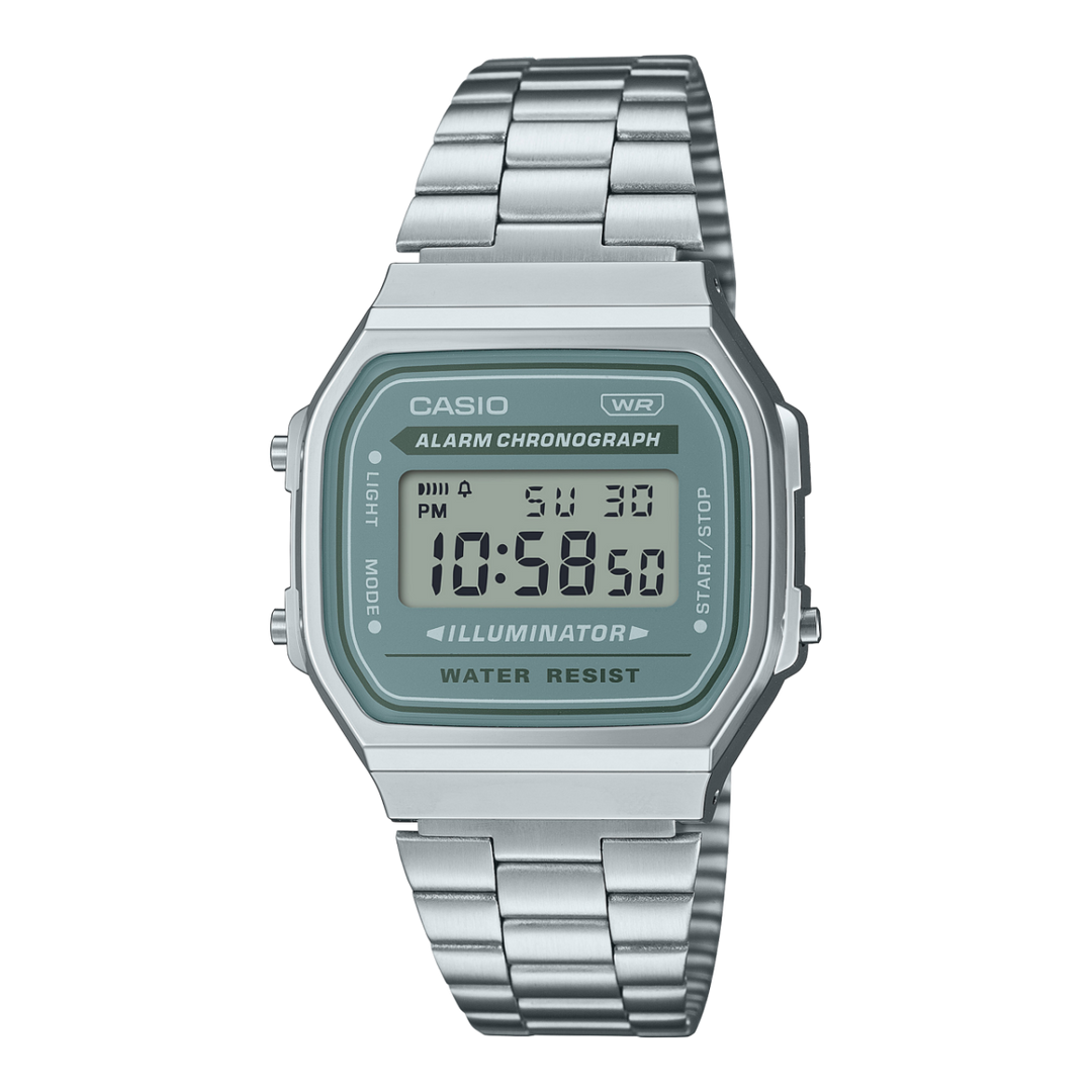 Casio Iconic A168WA-3AYES - cassa resina grigia - bracciale acciaio - quadrante grigio multifunzionale