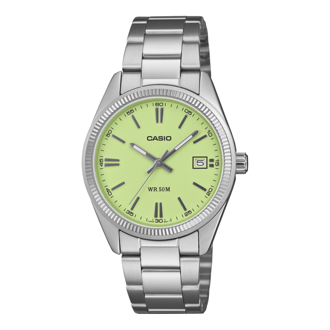 Casio UTP-1302 UTP-1302PD-3A2V - cassa e bracciale acciaio - quadrante verde chiaro con datario