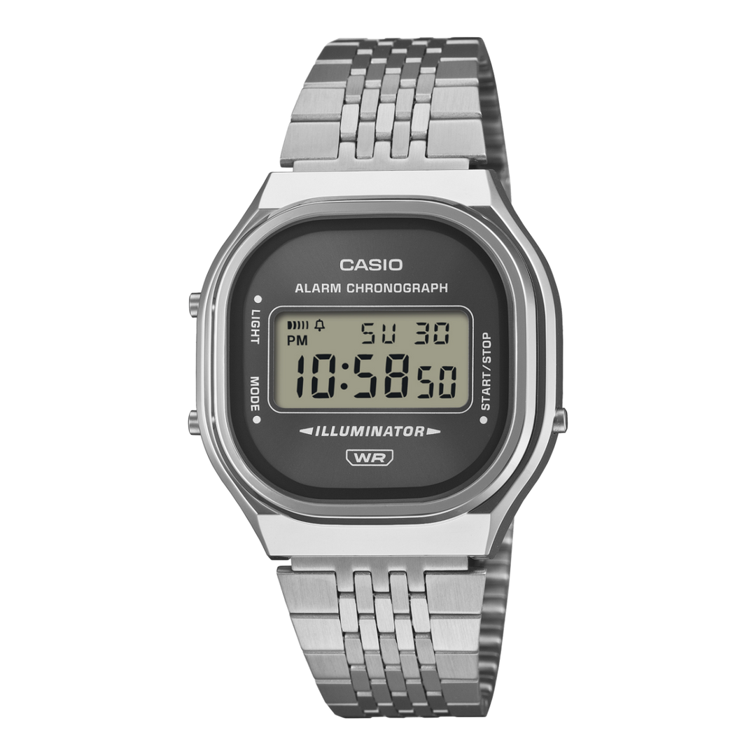 Casio Vintage A140WE-8AEF - cassa resina grigia - bracciale acciaio - quadrante grigio sunray multifunzione