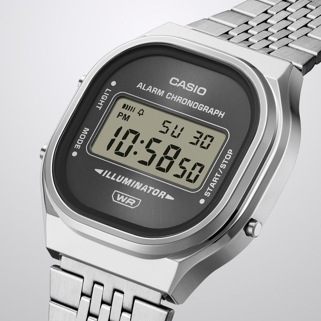 Casio Vintage A140WE-8AEF - cassa resina grigia - bracciale acciaio - quadrante grigio sunray multifunzione