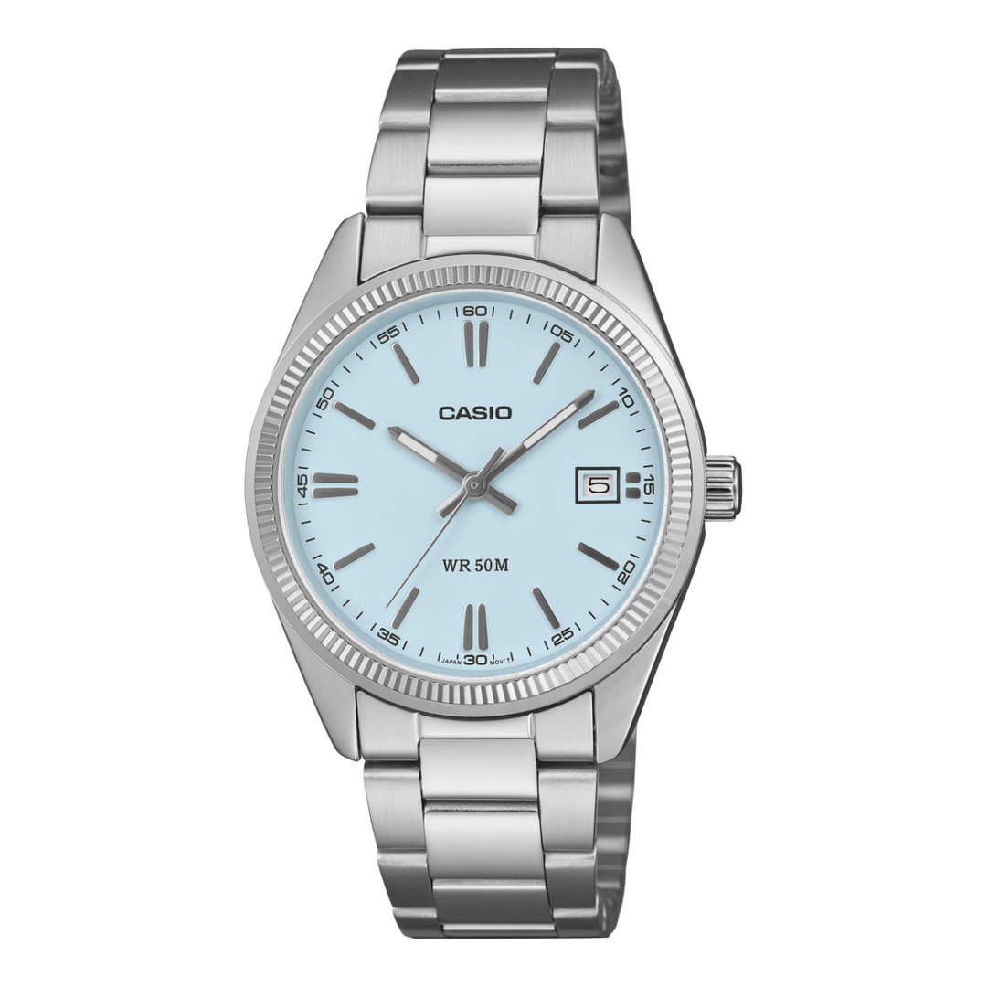 Casio UTP-1302 UTP-1302PD-2A2V - cassa e bracciale acciaio - quadrante azzurro con datario