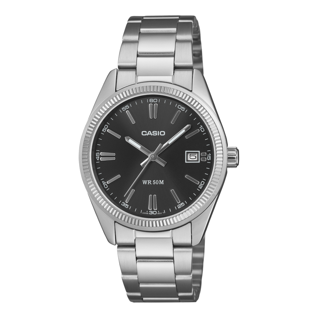 Casio UTP-1302 UTP-1302PD-1AV  - bracciale e cassa acciaio - quadrante nero con datario