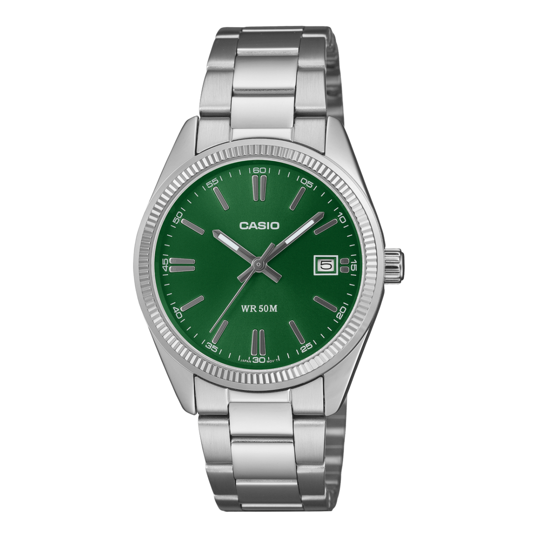 Casio UTP-1302 UTP-1302PD-2A1V - bracciale e cassa acciaio - quadrante verde con datario