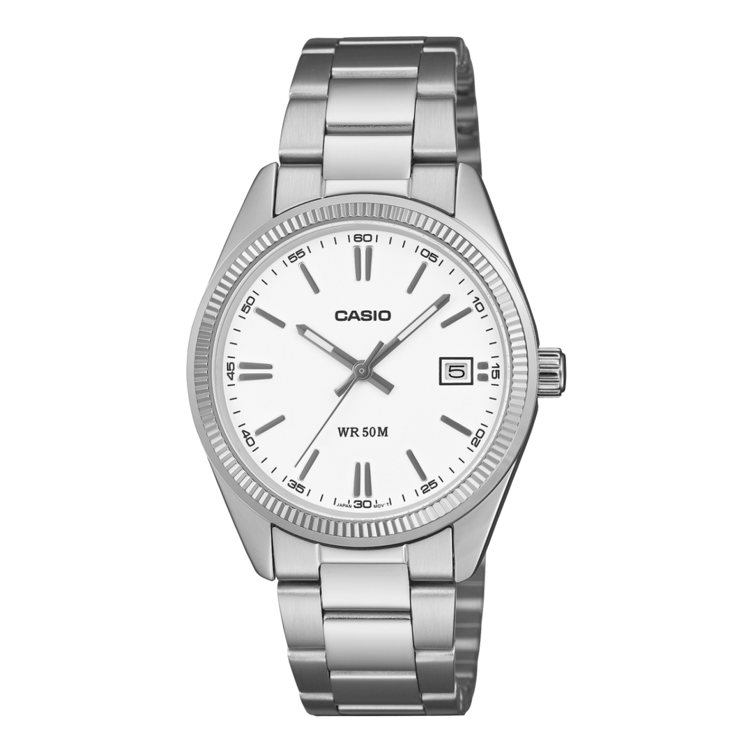 Casio UTP-1302 UTP-1302PD-7AV - bracciale e cassa acciaio - quadrante bianco con datario