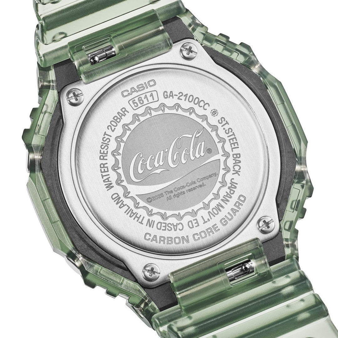 Casio G-shock x Coca-Cola GA-2100CC-3AER - cinturino e cassa resina verde chiaro - quadrante marrone multifunzione