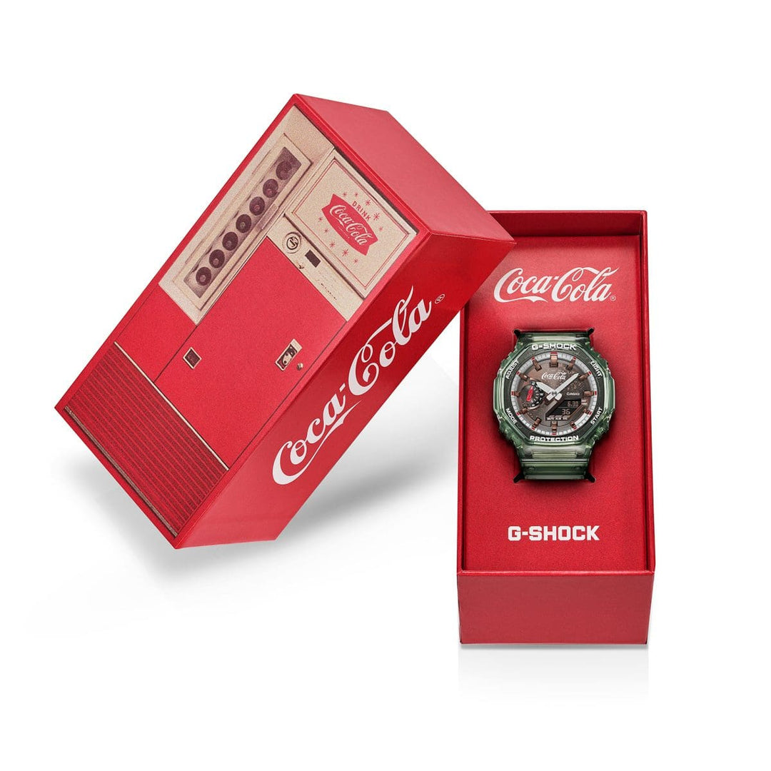 Casio G-shock x Coca-Cola GA-2100CC-3AER - cinturino e cassa resina verde chiaro - quadrante marrone multifunzione