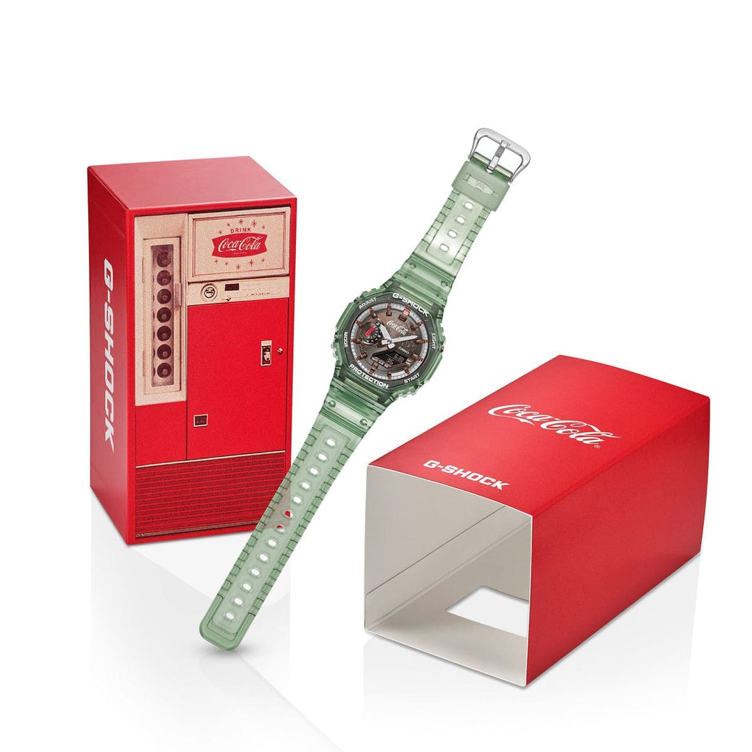 Casio G-shock x Coca-Cola GA-2100CC-3AER - cinturino e cassa resina verde chiaro - quadrante marrone multifunzione