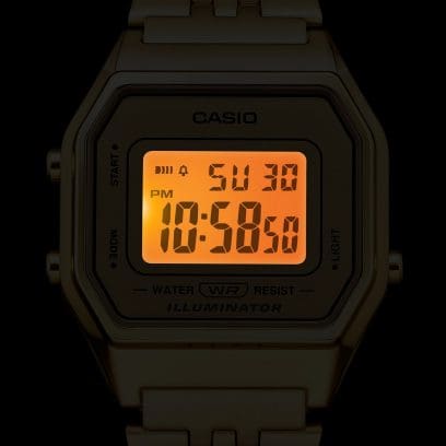 Casio Vintage LA680WEGA-9ER - bracciale acciaio dorato - cassa resina oro - quadrante digitale oro