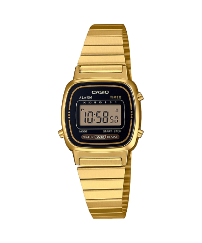 Casio Vintage LA670WEGA-1EF - bracciale e cassa color oro - quadrante digitale nero
