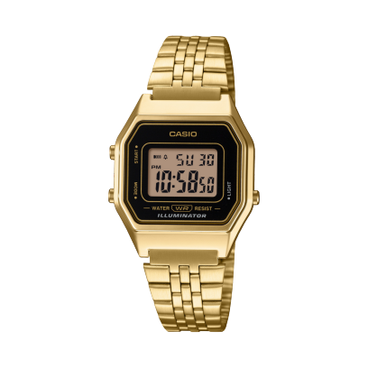 Casio Vintage LA680WEGA-1ER - bracciale acciaio dorato - cassa resina oro - quadrante nero
