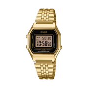 Casio Vintage LA680WEGA-1ER - bracciale acciaio dorato - cassa resina oro - quadrante nero