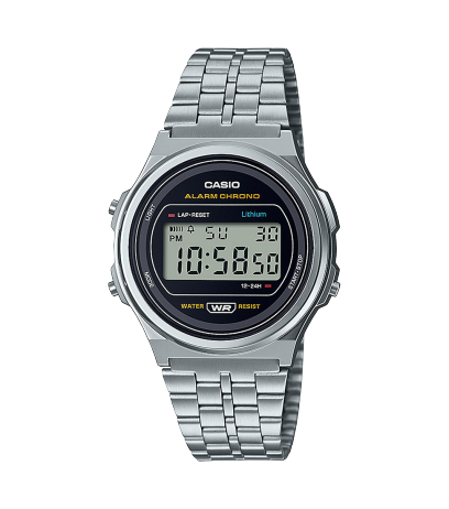 Casio Vintage A171WE-1AEF - bracciale acciaio - cassa grigia - quadrante nero
