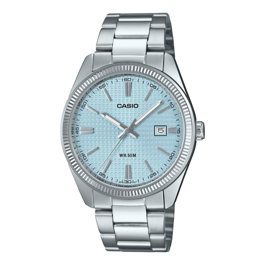 Casio MTP-1302 MTP-1302PE-2AVEF - bracciale e cassa acciaio - quadrante azzurro con datario