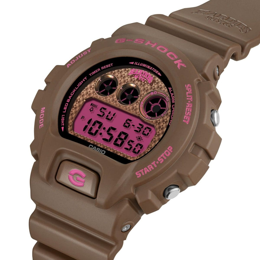 Casio G-shock x Hardies NYC DW-6900HH-5ER - cinturino, cassa e quadrante marroni con dettagli rosa