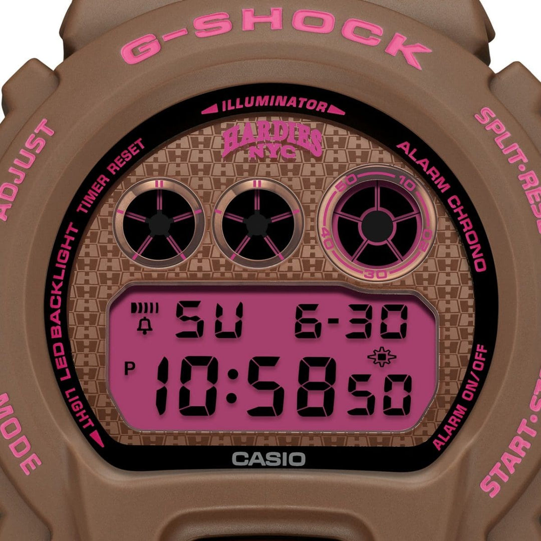 Casio G-shock x Hardies NYC DW-6900HH-5ER - cinturino, cassa e quadrante marroni con dettagli rosa