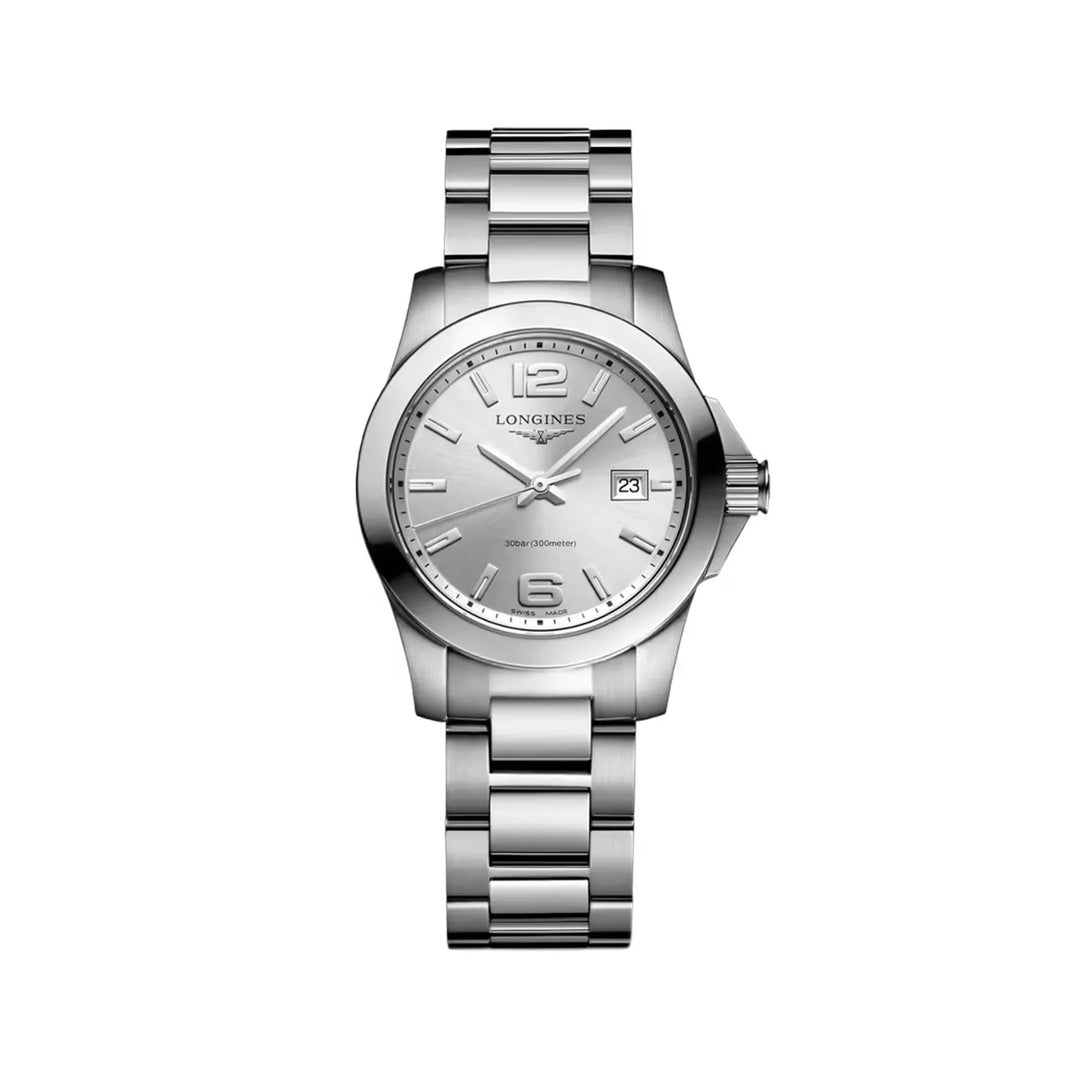 Longines Conquest L3.376.4.76.6 - cassa e bracciale acciaio - quadrante argento con datario