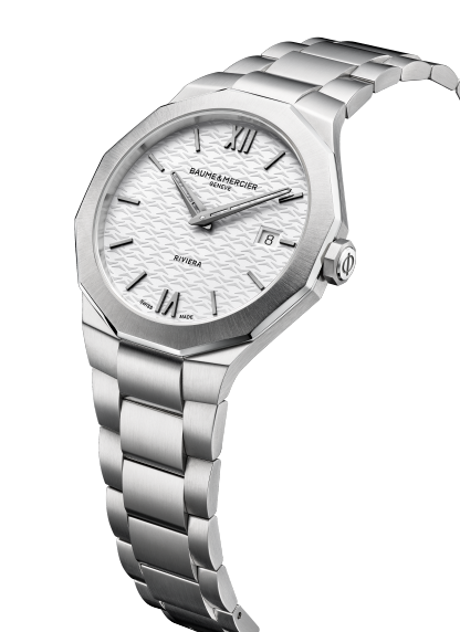 Baume & Mercier Riviera 10845 - bracciale e cassa acciaio - quadrante bianco con datario
