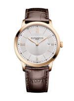 Load image into Gallery viewer, Baume &amp; Mercier Classima 10857 - cassa acciaio dorato - cinturino pelle marrone - quadrante argento con datario