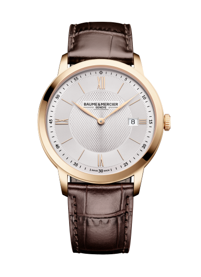 Baume & Mercier Classima 10857 - cassa acciaio dorato - cinturino pelle marrone - quadrante argento con datario