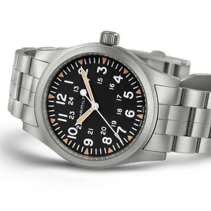 Hamilton Khaki Field Mechanical H69529133 - bracciale e cassa acciaio - quadrante nero