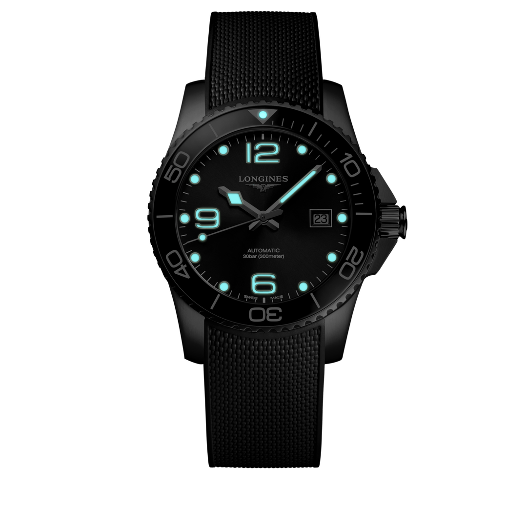 Longines Hydroconquest 41mm L3.781.4.56.9 - cassa acciaio - cinturino nero in caucciù - quadrante nero con datario