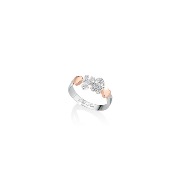 Anello con sagome Bimbo e Bimba in Oro Bianco e Diamanti