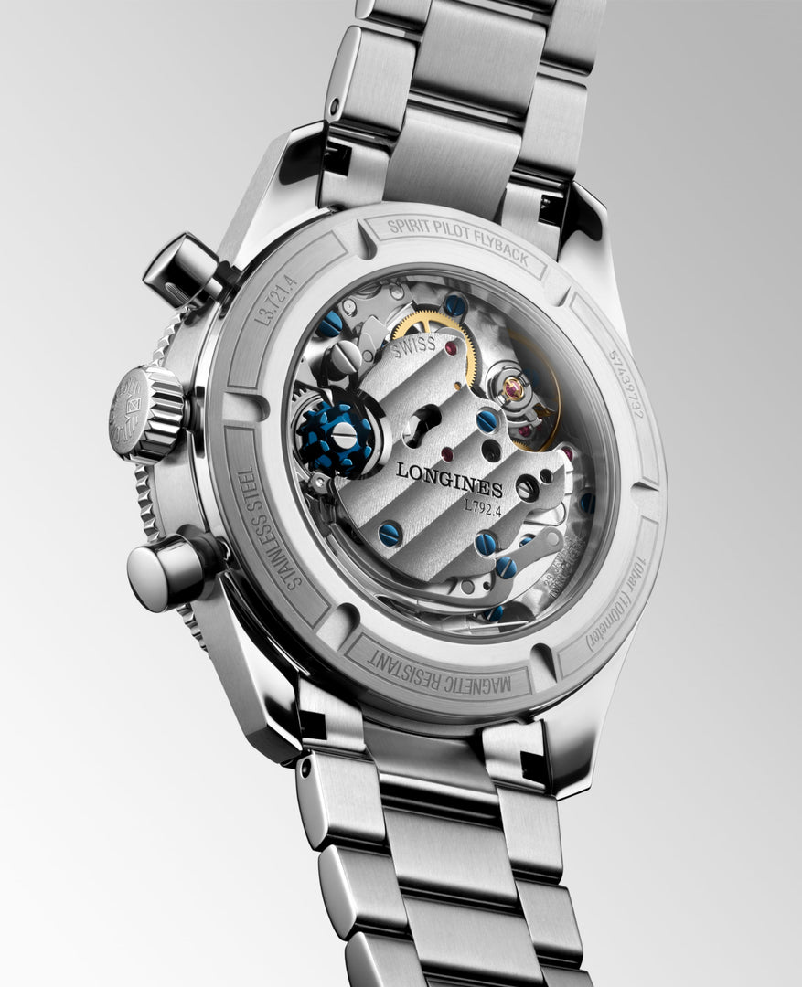 Longines Spirit Pilot Flyback L3.721.4.53.6 - bracciale e cassa acciaio - quadrante nero con funzione flyback