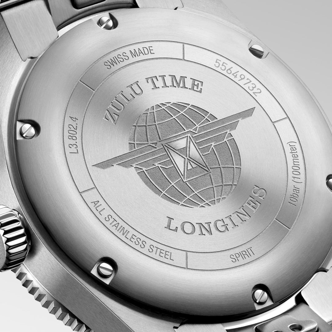 Longines Spirit Zulu Time 39mm L3.802.4.53.6 - cassa e bracciale acciaio - quadrante nero con funzione GMT