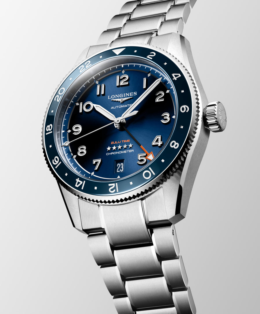 Longines Spirit Zulu Time 39mm L3.802.4.93.6 - cassa e bracciale acciaio - quadrante blu con funzione GMT