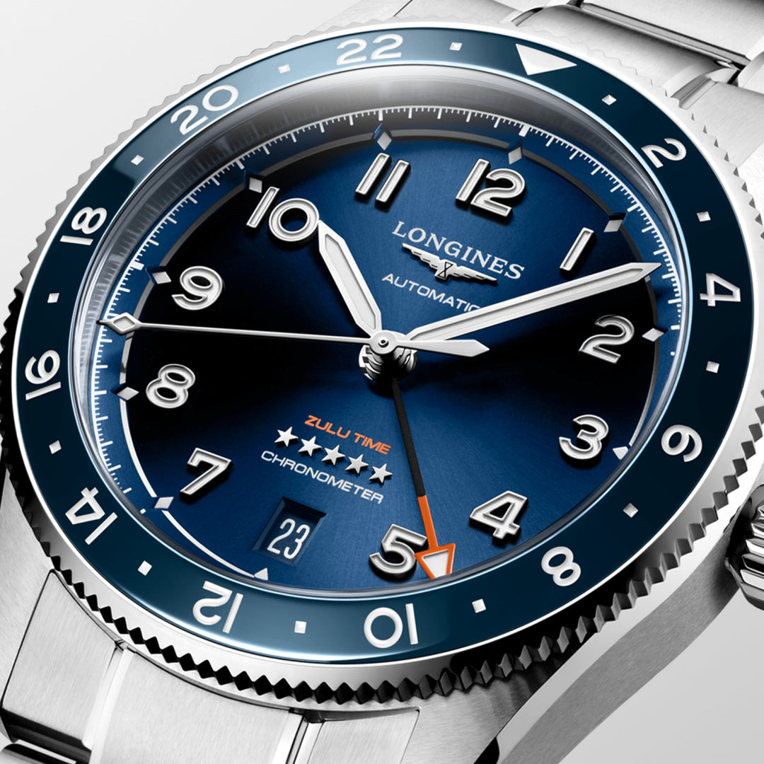 Longines Spirit Zulu Time 39mm L3.802.4.93.6 - cassa e bracciale acciaio - quadrante blu con funzione GMT