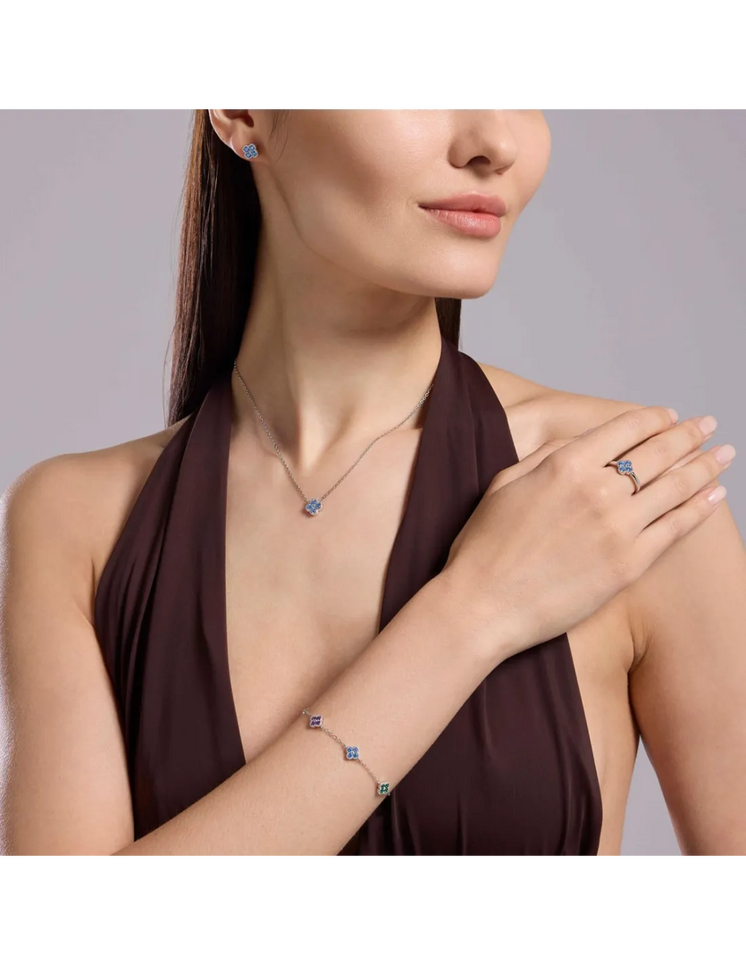 Mabina Orecchini con Fiore in Zirconi Azzurri 563872 - azzurri