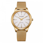 Citizen Lady EM1222-87A - bracciale e cassa acciaio dorato - quadrante bianco impreziosito con 4 cristalli