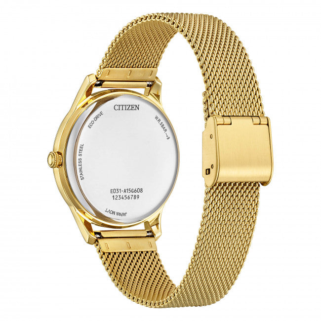 Citizen Lady EM1222-87A - bracciale e cassa acciaio dorato - quadrante bianco impreziosito con 4 cristalli - fondello