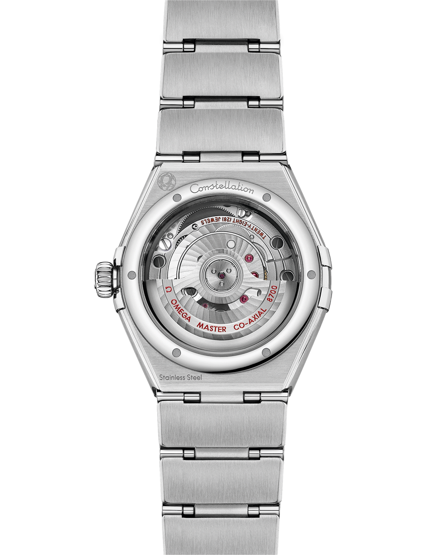 Cassa da 29 mm in acciaio inox con finiture lucide e satinate e bracciale integrato in acciaio inox lucido