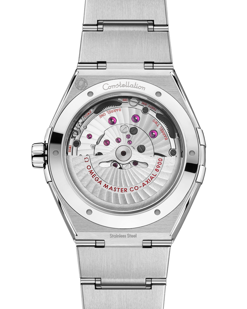 Cassa in acciaio inox da 41 mm con lunetta in ceramica blu e bracciale integrato in acciaio inox lucido e satinato