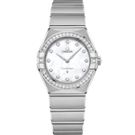 Load image into Gallery viewer, Quadrante in madreperla bianca con indici a diamante e logo Omega in oro bianco 18K dell’Omega Constellation Quartz 28 mm
