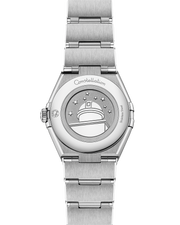 Cassa in acciaio inox da 28 mm con lunetta con diamanti incastonati e dettagli in oro bianco 18K