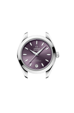 Load image into Gallery viewer, Profilo laterale della cassa in acciaio lucido e spazzolato da 30 mm con vetro zaffiro bombato antiriflesso e corona a vite Omega.
