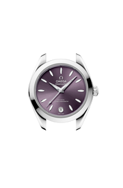 Profilo laterale della cassa in acciaio lucido e spazzolato da 30 mm con vetro zaffiro bombato antiriflesso e corona a vite Omega.