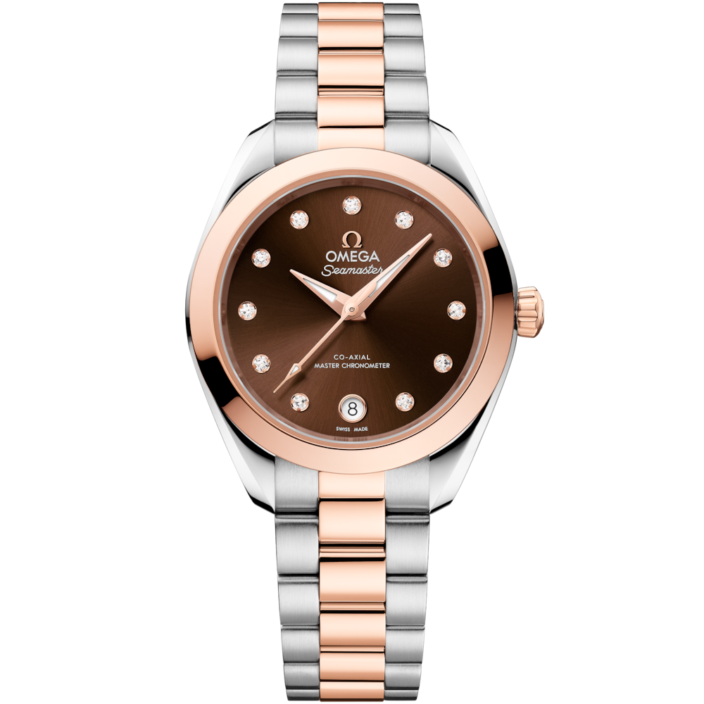 Quadrante madreperla bianca naturale con indici applicati e datario a finestrella a ore 6 dell’Omega Seamaster Aqua Terra 30 mm modello 220.20.30.20.63.001.